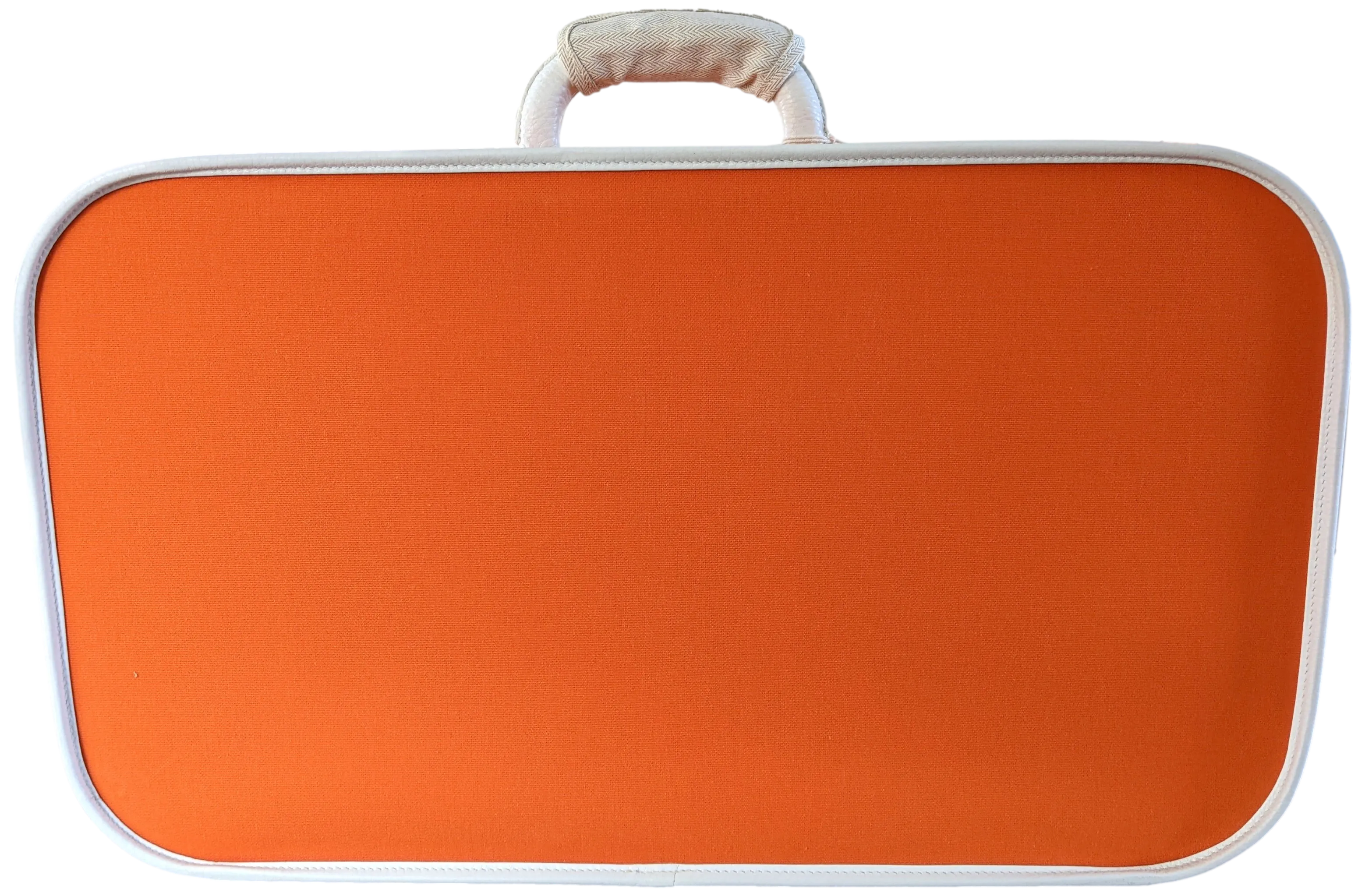 Hermes 2009 Orange/White "Suitcase H" Valise Toile Orange et Cuir Clemence Blanc PHW Rare, New!