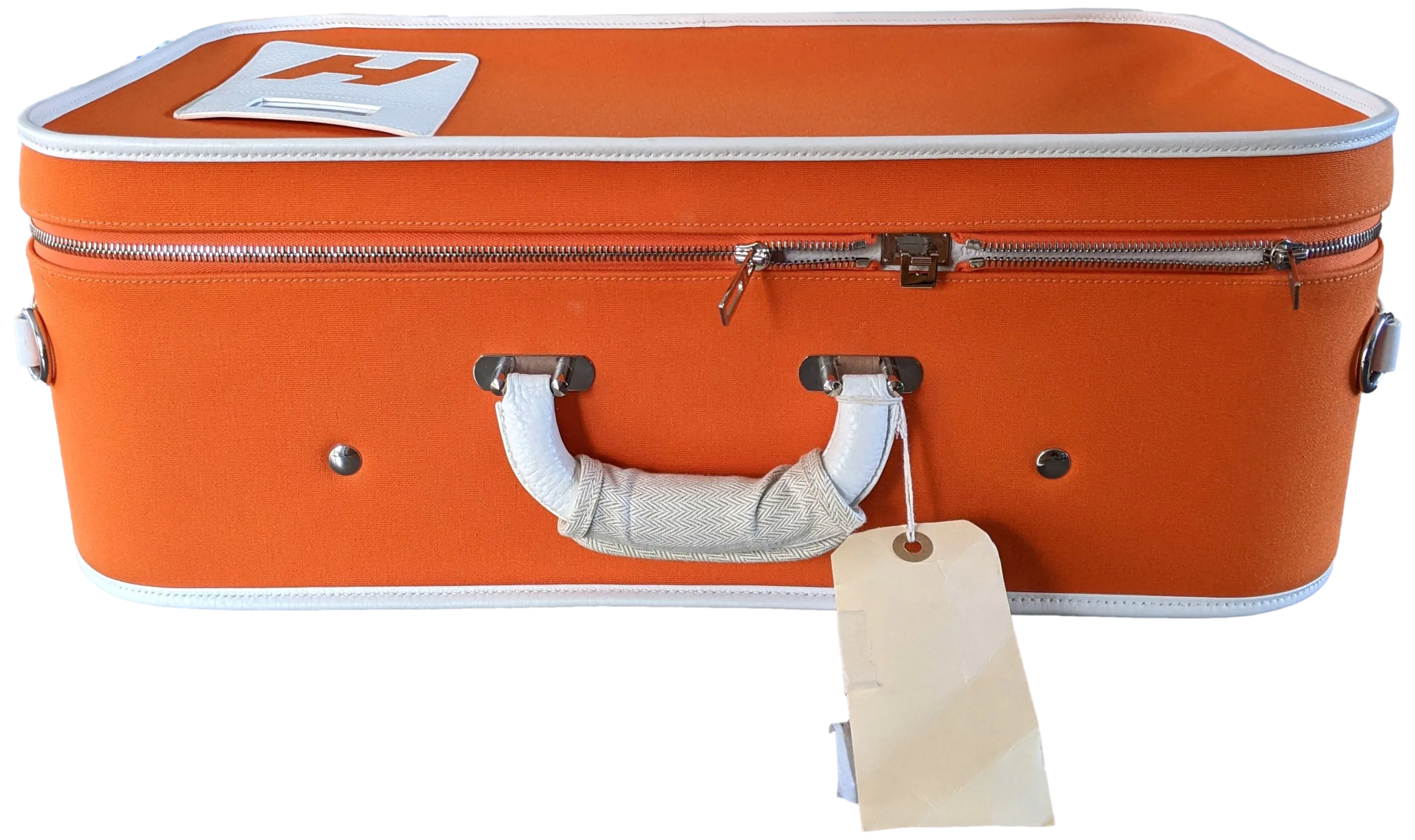 Hermes 2009 Orange/White "Suitcase H" Valise Toile Orange et Cuir Clemence Blanc PHW Rare, New!