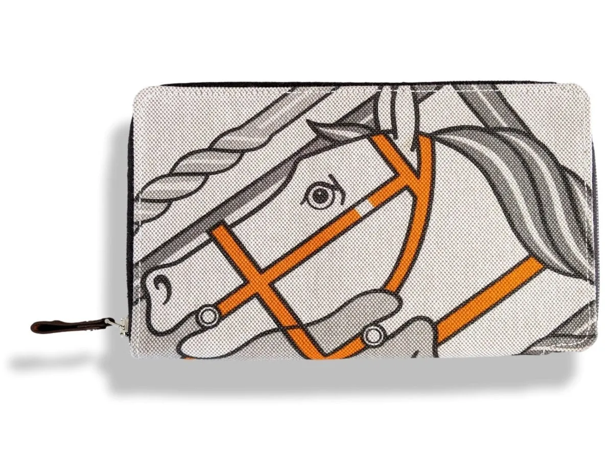 Hermes 2010 Canvas with Barenia QUADRIGE Azap Zip Wallet GM Rare!