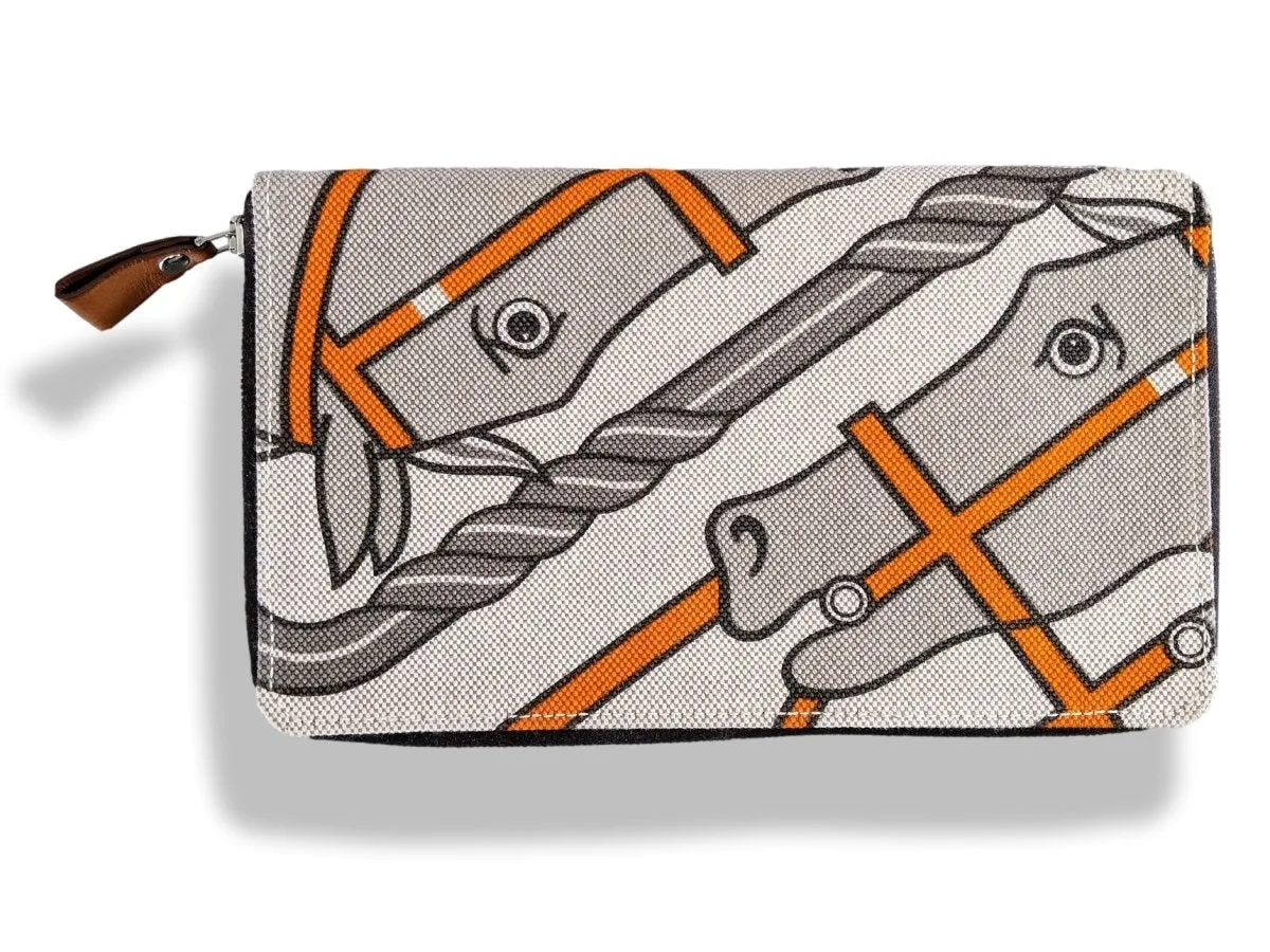 Hermes 2010 Canvas with Barenia QUADRIGE Azap Zip Wallet GM Rare!