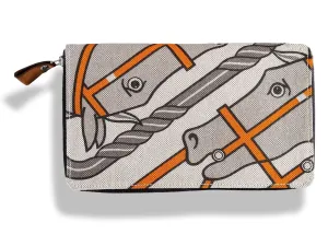 Hermes 2010 Canvas with Barenia QUADRIGE Azap Zip Wallet GM Rare!
