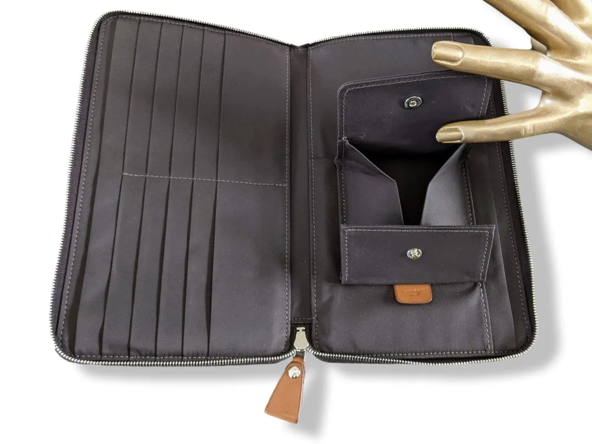 Hermes 2010 Canvas with Barenia QUADRIGE Azap Zip Wallet GM Rare!