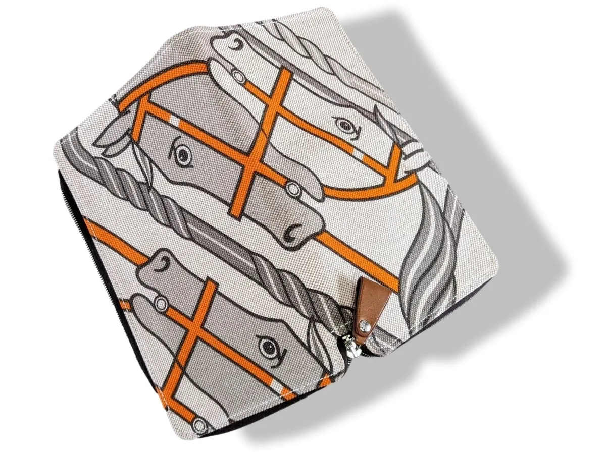 Hermes 2010 Canvas with Barenia QUADRIGE Azap Zip Wallet GM Rare!