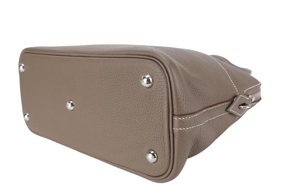 HERMES BOLIDE 31 TAUPE CLEMENCE LEATHER SILVER HARDWARE STAMP A (YEAR 2017) WITH STRAPS, DUST COVER AND BOX