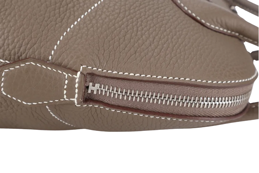 HERMES BOLIDE 31 TAUPE CLEMENCE LEATHER SILVER HARDWARE STAMP A (YEAR 2017) WITH STRAPS, DUST COVER AND BOX