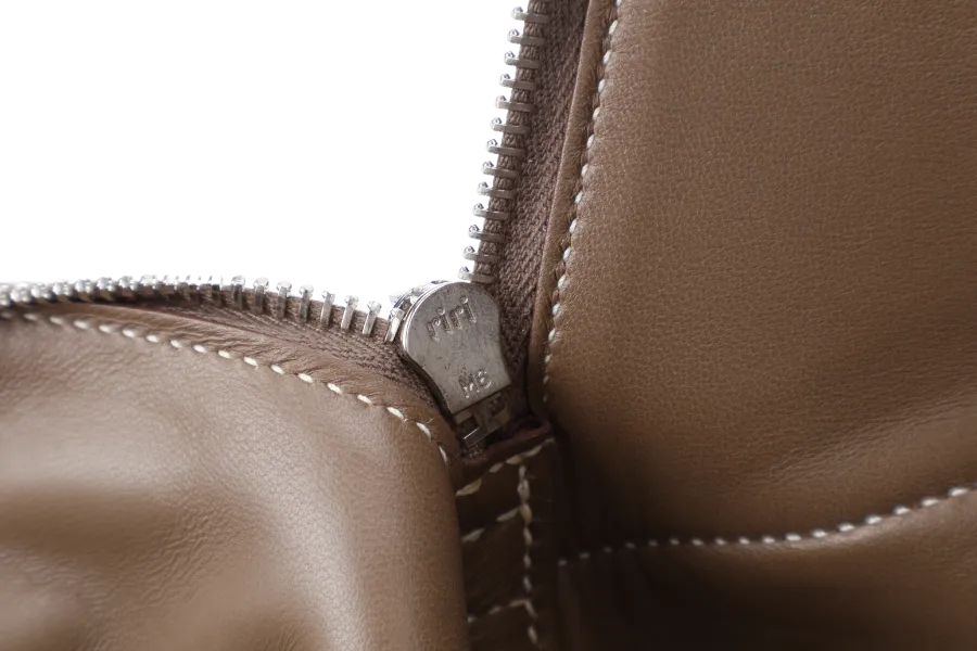 HERMES BOLIDE 31 TAUPE CLEMENCE LEATHER SILVER HARDWARE STAMP A (YEAR 2017) WITH STRAPS, DUST COVER AND BOX
