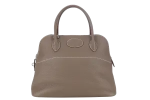HERMES BOLIDE 31 TAUPE CLEMENCE LEATHER SILVER HARDWARE STAMP A (YEAR 2017) WITH STRAPS, DUST COVER AND BOX