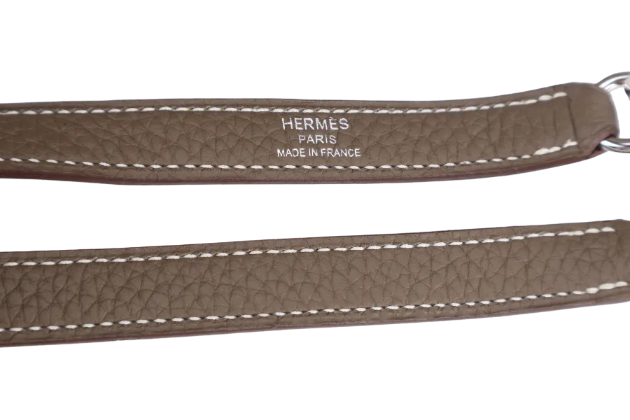 HERMES BOLIDE 31 TAUPE CLEMENCE LEATHER SILVER HARDWARE STAMP A (YEAR 2017) WITH STRAPS, DUST COVER AND BOX