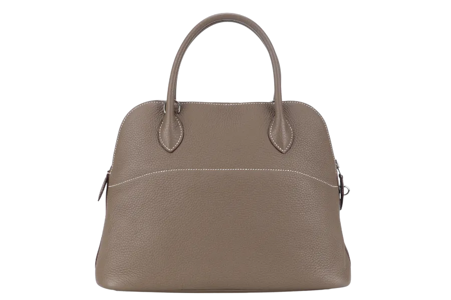 HERMES BOLIDE 31 TAUPE CLEMENCE LEATHER SILVER HARDWARE STAMP A (YEAR 2017) WITH STRAPS, DUST COVER AND BOX