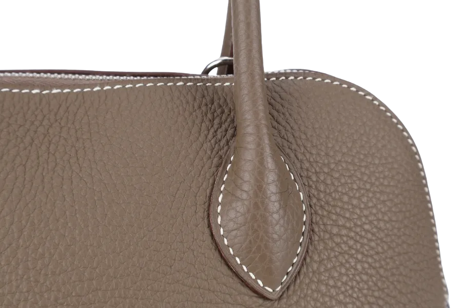 HERMES BOLIDE 31 TAUPE CLEMENCE LEATHER SILVER HARDWARE STAMP A (YEAR 2017) WITH STRAPS, DUST COVER AND BOX