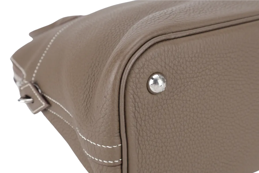 HERMES BOLIDE 31 TAUPE CLEMENCE LEATHER SILVER HARDWARE STAMP A (YEAR 2017) WITH STRAPS, DUST COVER AND BOX