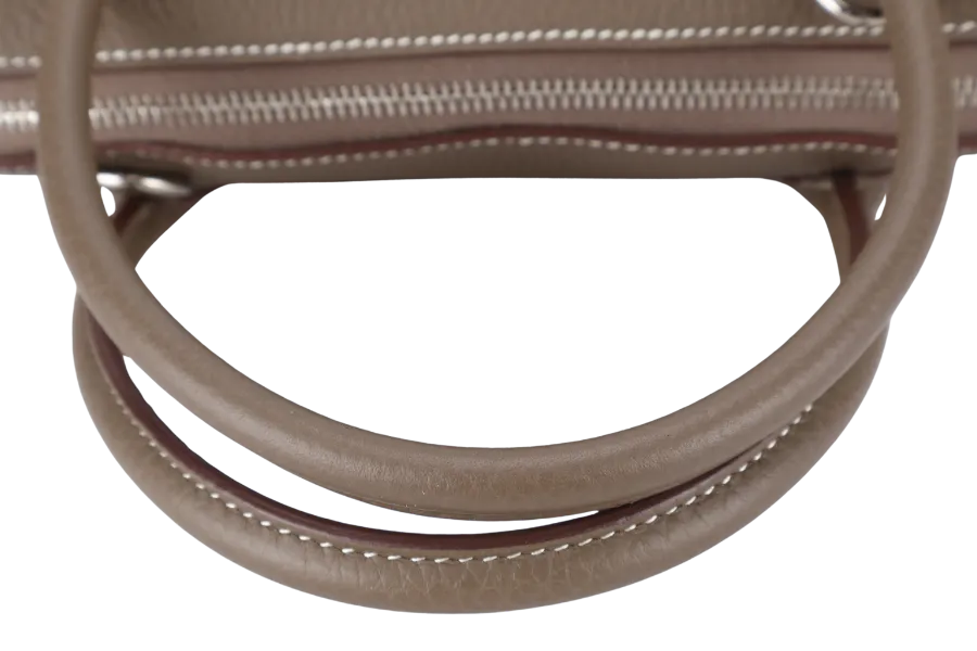 HERMES BOLIDE 31 TAUPE CLEMENCE LEATHER SILVER HARDWARE STAMP A (YEAR 2017) WITH STRAPS, DUST COVER AND BOX