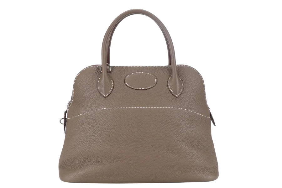 HERMES BOLIDE 31 TAUPE CLEMENCE LEATHER SILVER HARDWARE STAMP A (YEAR 2017) WITH STRAPS, DUST COVER AND BOX