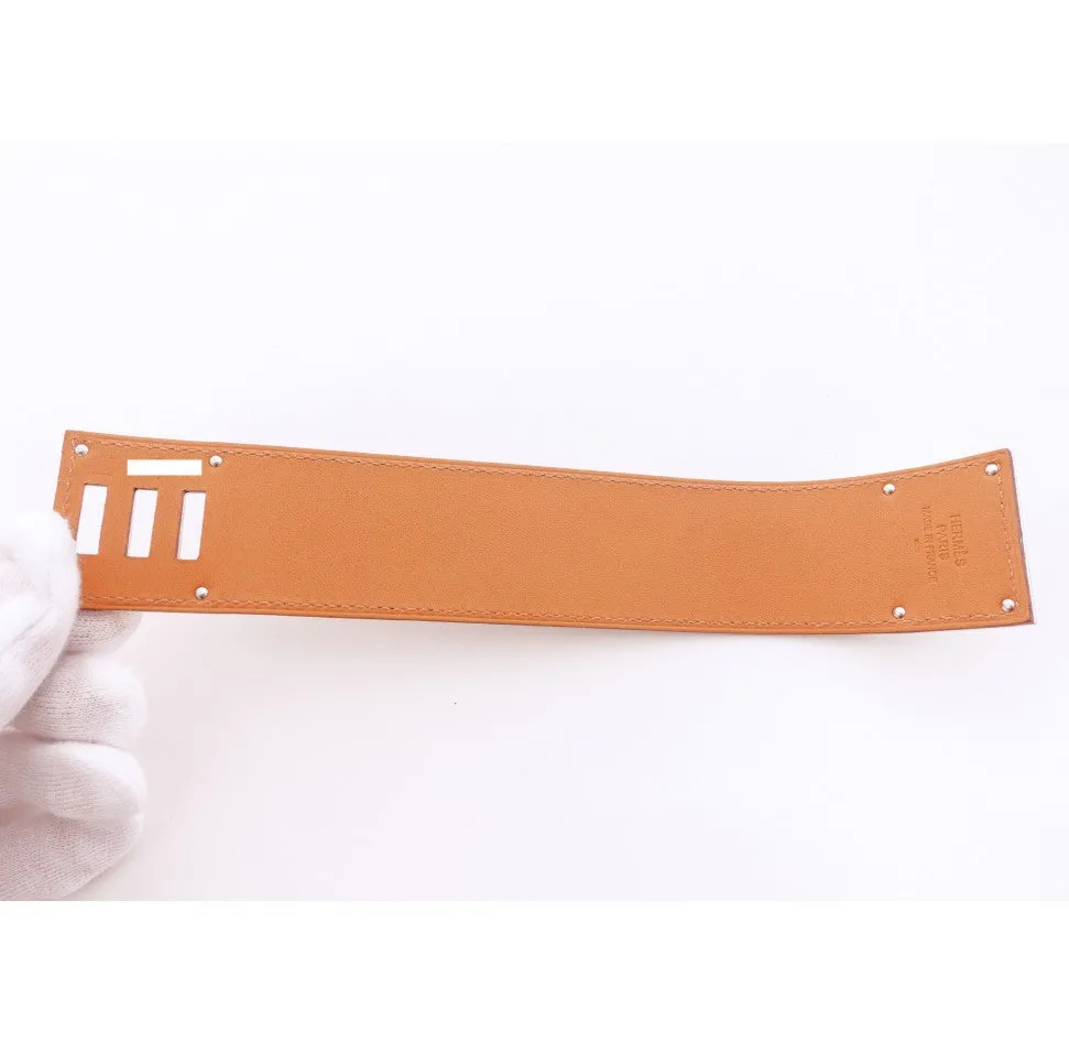 Hermes Ficelle Beige Lizard Kelly Dog Palladium Leather Cuff Bracelet