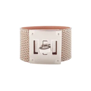 Hermes Ficelle Beige Lizard Kelly Dog Palladium Leather Cuff Bracelet