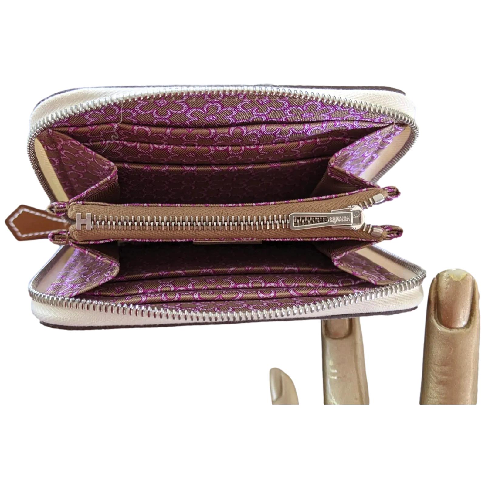 Hermes [L33] Nata/Rose Pourpre Portefeuille "Silk'In Compact" Zipped Wallet, BNIB!