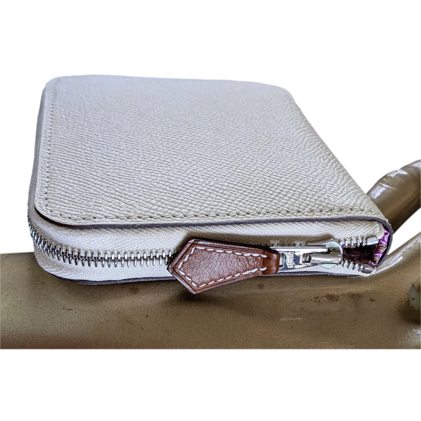 Hermes [L33] Nata/Rose Pourpre Portefeuille "Silk'In Compact" Zipped Wallet, BNIB!