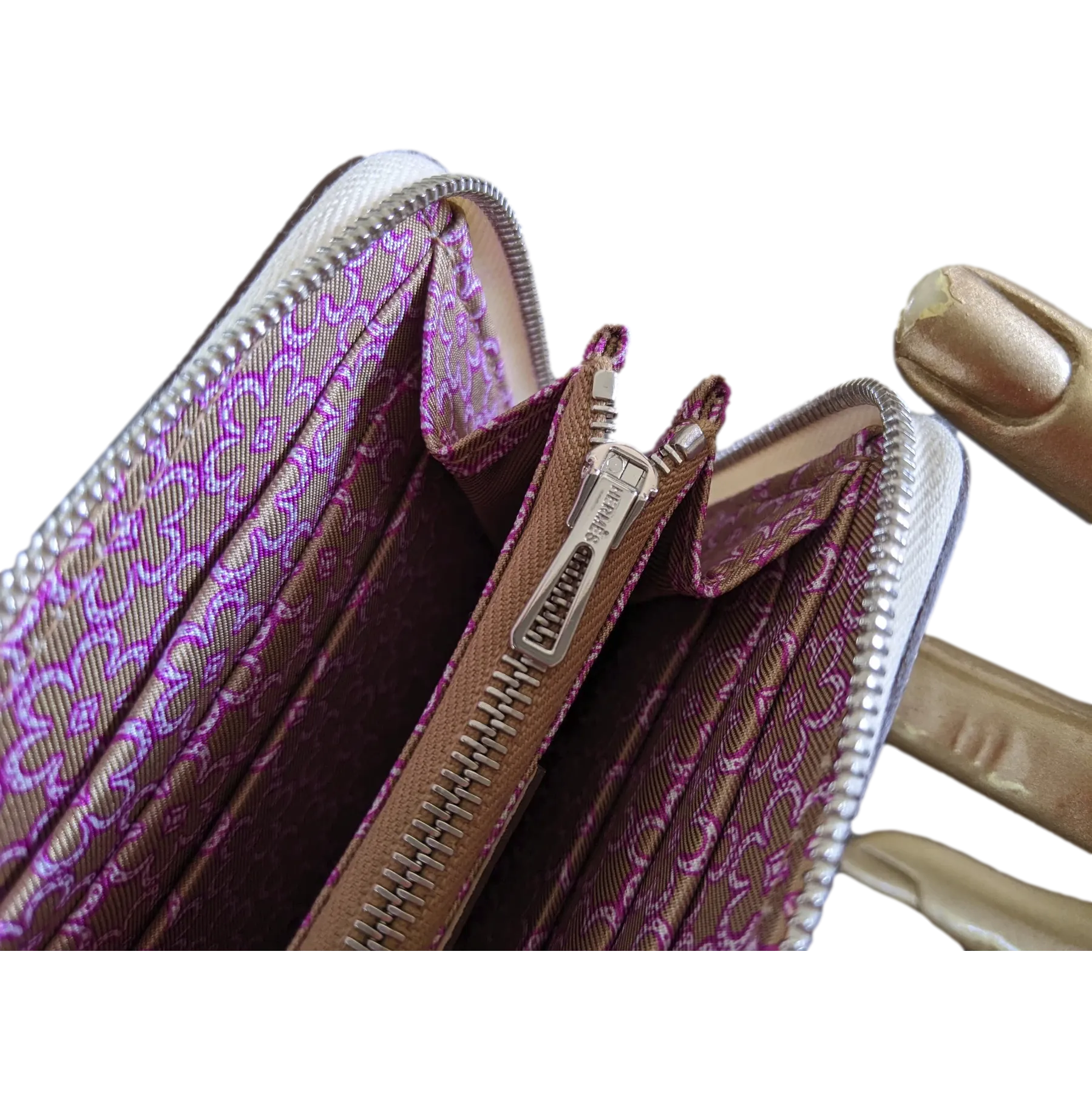 Hermes [L33] Nata/Rose Pourpre Portefeuille "Silk'In Compact" Zipped Wallet, BNIB!