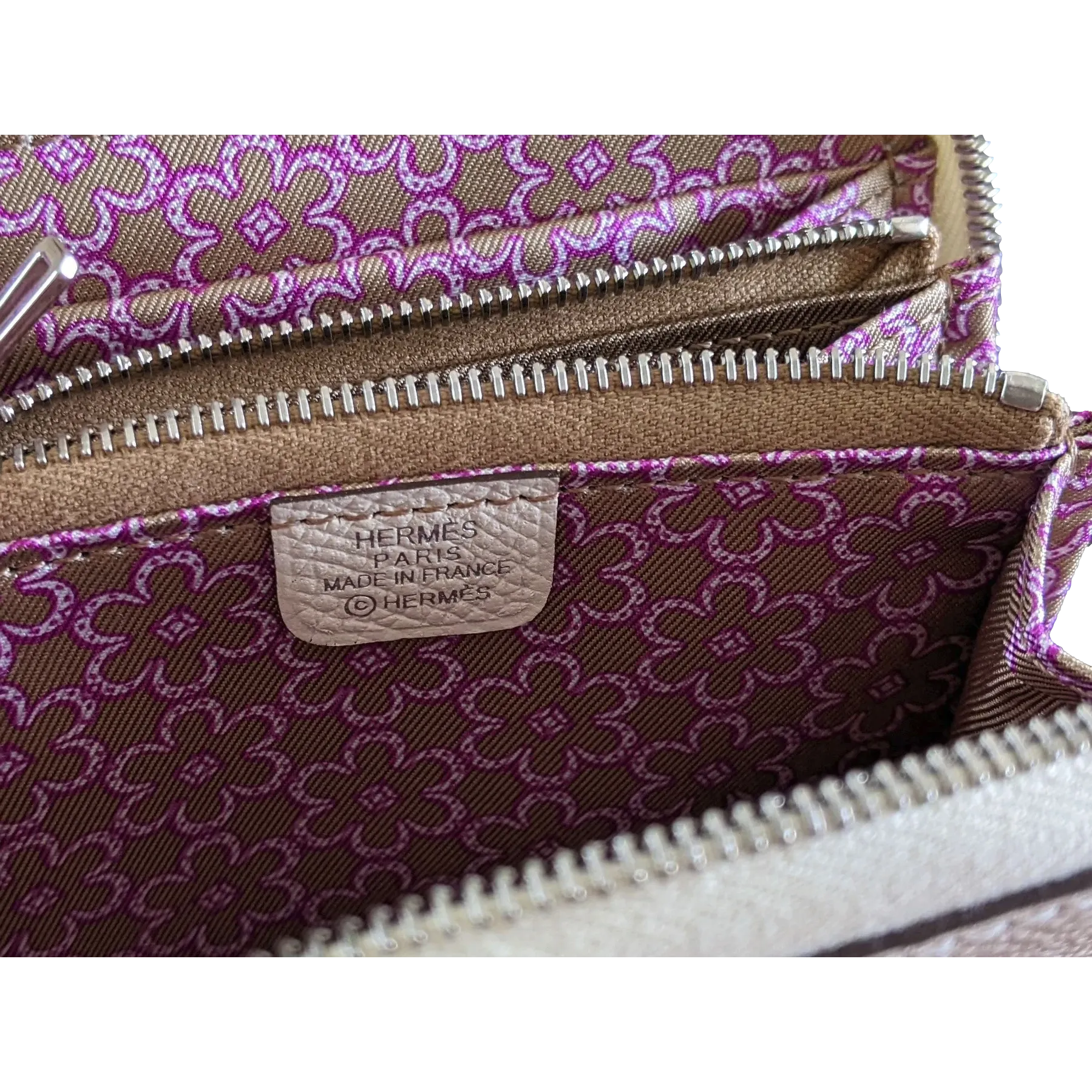 Hermes [L33] Nata/Rose Pourpre Portefeuille "Silk'In Compact" Zipped Wallet, BNIB!