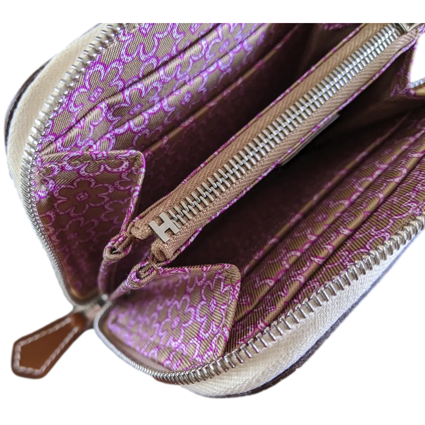 Hermes [L33] Nata/Rose Pourpre Portefeuille "Silk'In Compact" Zipped Wallet, BNIB!