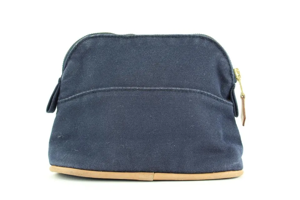 Hermès Navy Toile Bolide Cosmetic Pouch Make Up Case 1her1111