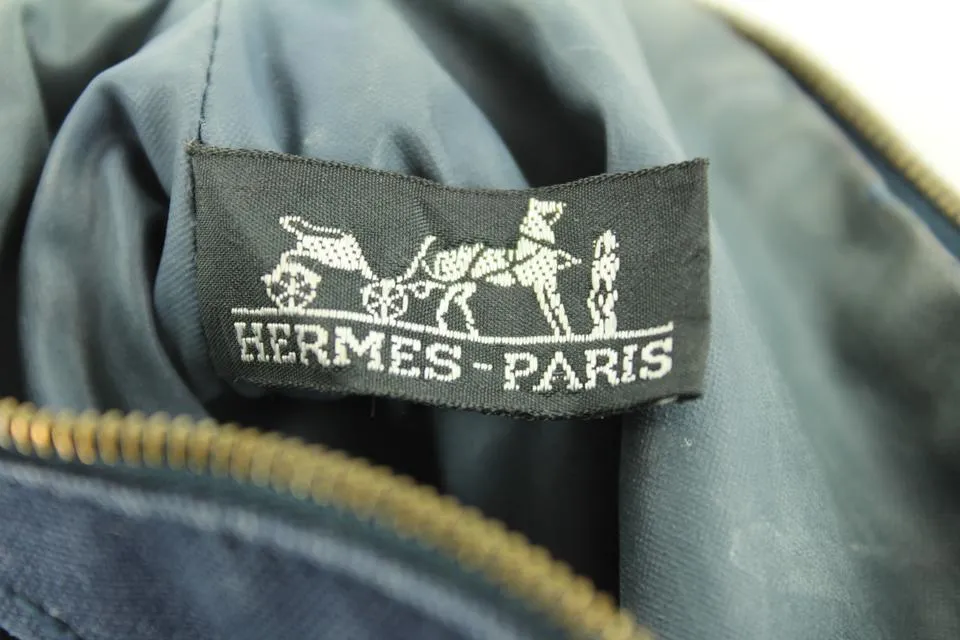Hermès Navy Toile Bolide Cosmetic Pouch Make Up Case 1her1111