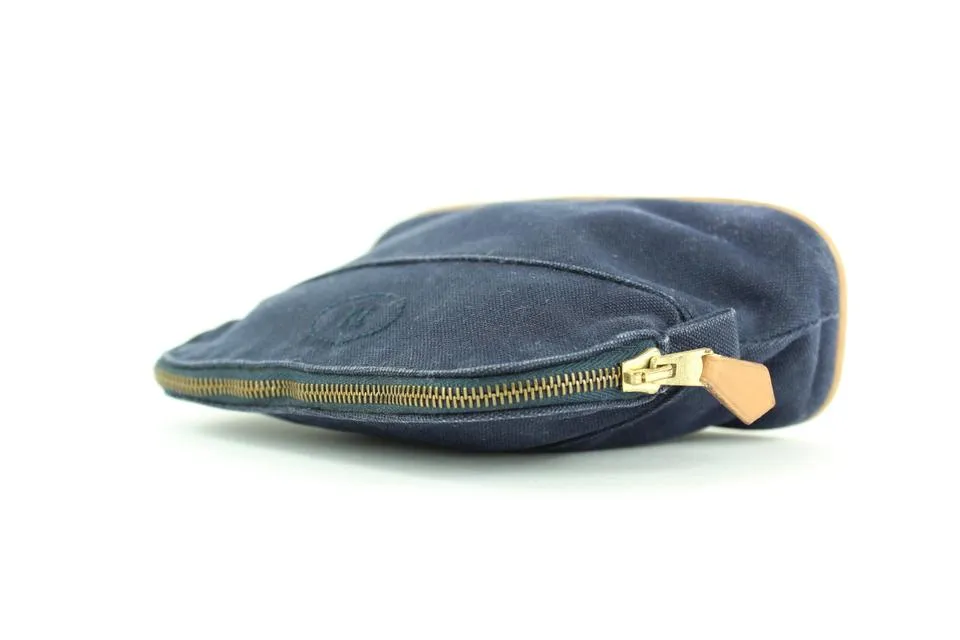 Hermès Navy Toile Bolide Cosmetic Pouch Make Up Case 1her1111