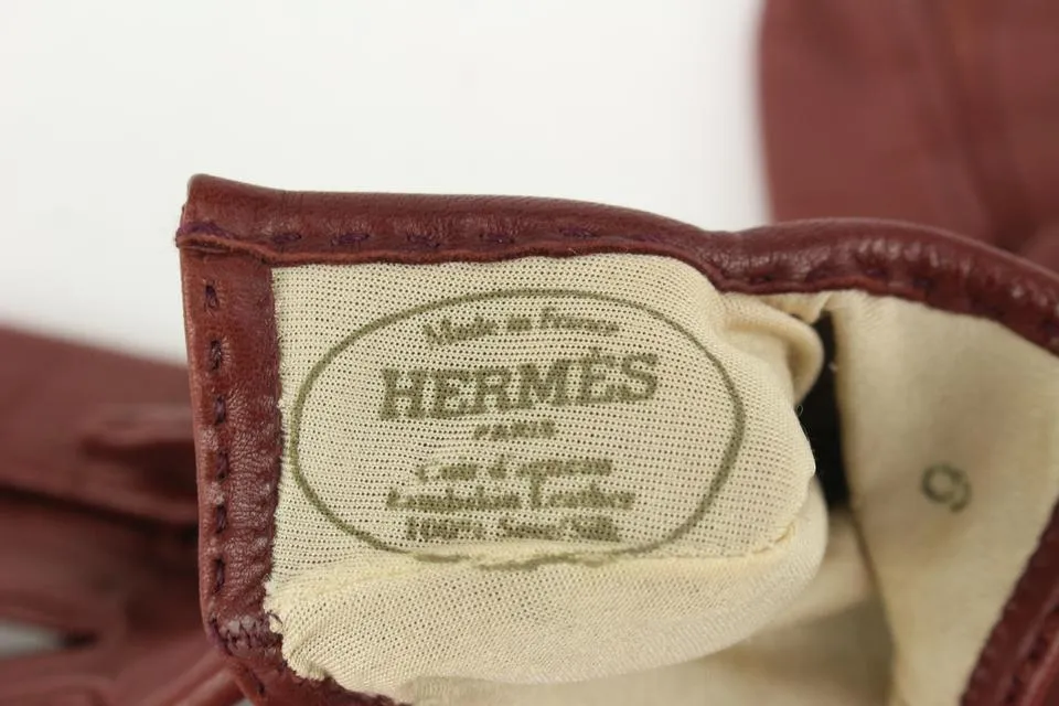 Hermès Size 6 Burgundy Leather Kelly Hommage Gloves 242her5