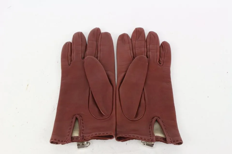 Hermès Size 6 Burgundy Leather Kelly Hommage Gloves 242her5