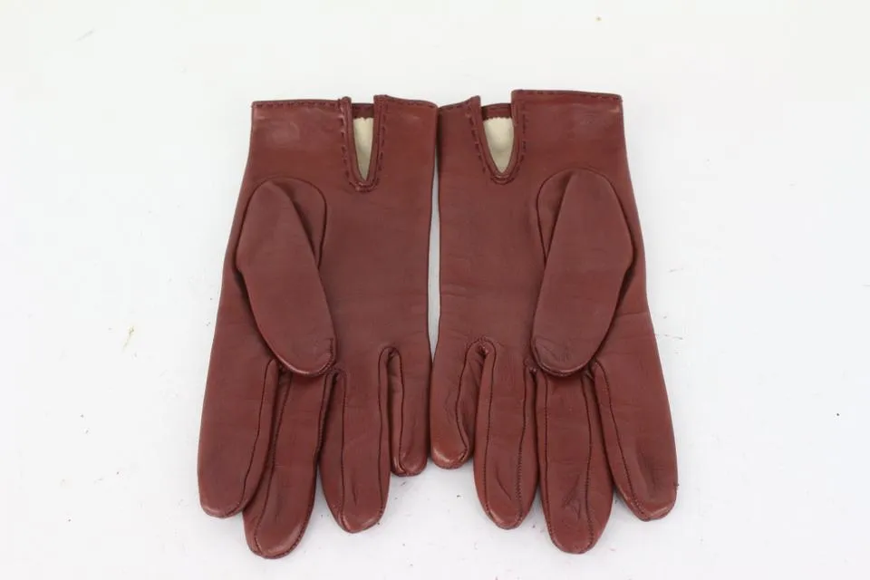 Hermès Size 6 Burgundy Leather Kelly Hommage Gloves 242her5