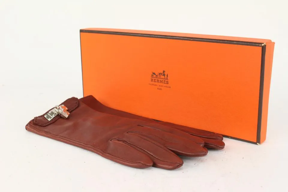 Hermès Size 6 Burgundy Leather Kelly Hommage Gloves 242her5