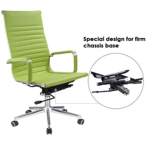 High Back Ribbed PU Leather Swivel Office Computer Desk Green XL