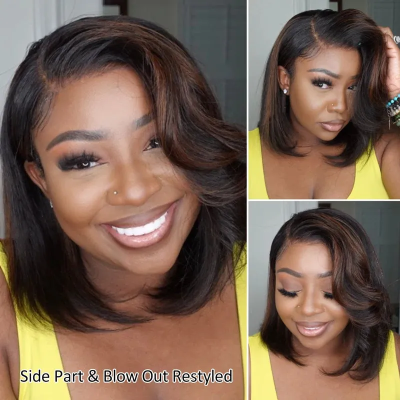 Highlight Yaki Straight Bob 13x4 Lace Frontal  Pre Everthing 6x4.5 / 4x4 Lace Clsoure Human Hair Wig