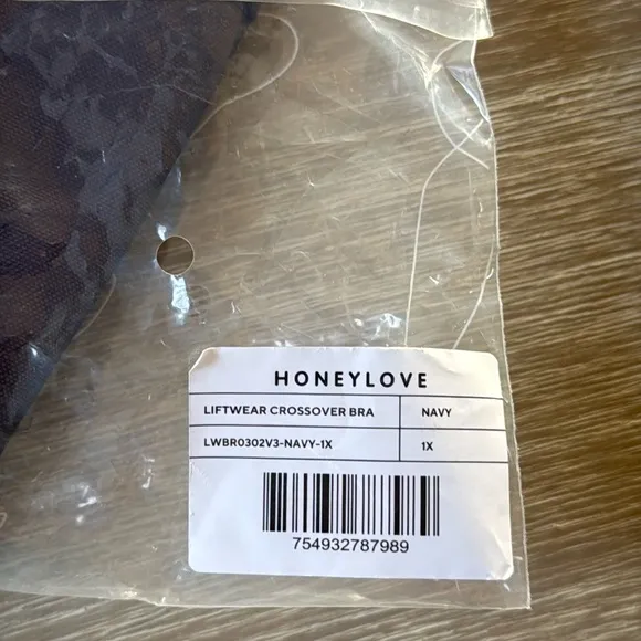 Honeylove Liftwear Crossover Bra Navy 1X NWT in packaging