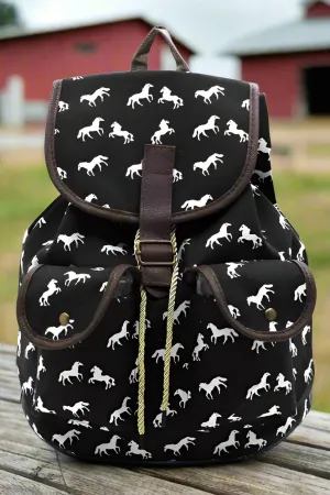 Horse Printed Canvas Backpack