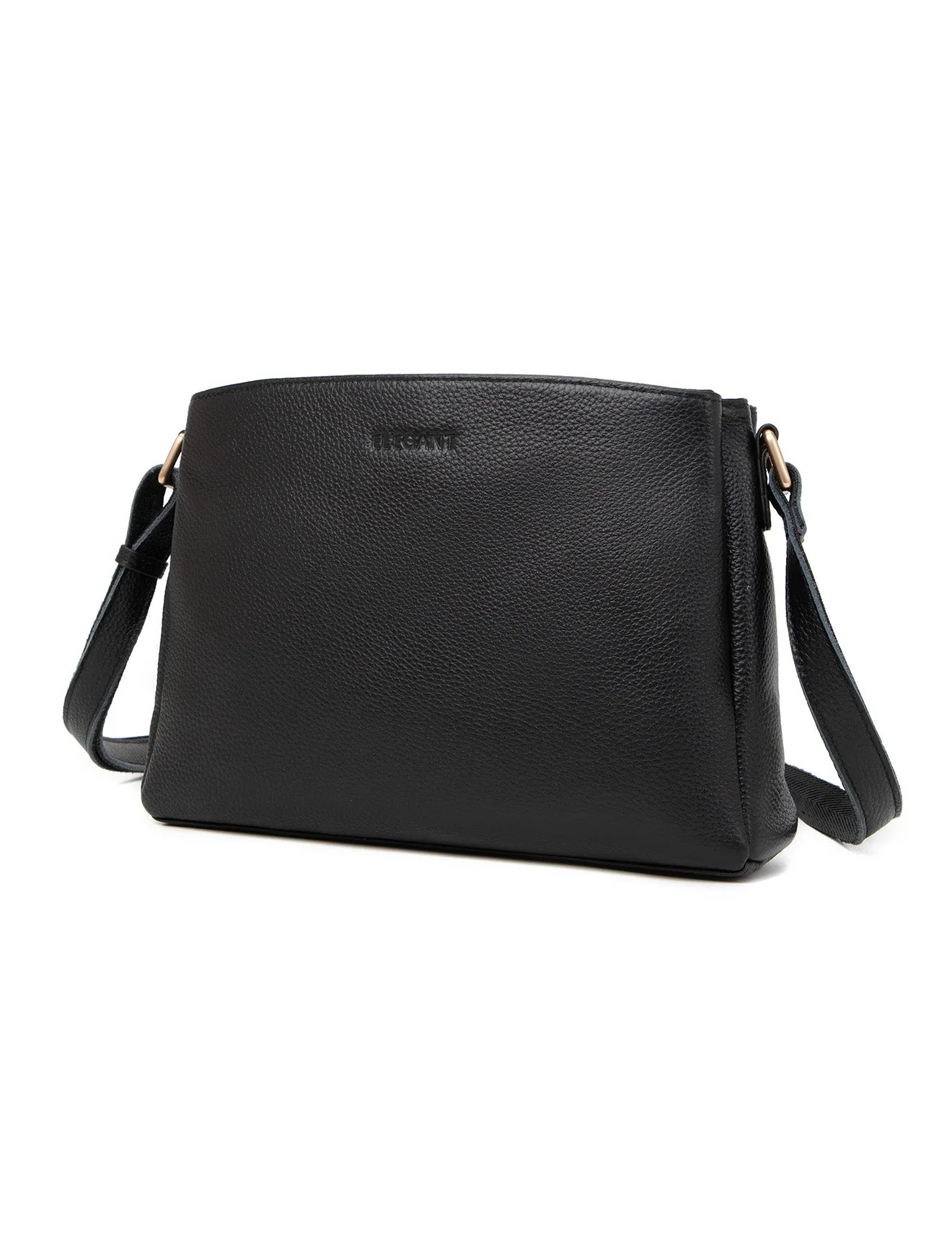 HUNTER TRIPLE COMPARTMENT LEATHER XBODY BAG- E1-0837-BLK