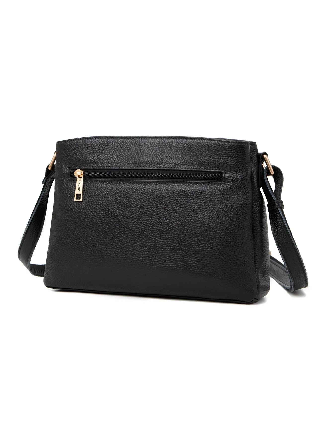 HUNTER TRIPLE COMPARTMENT LEATHER XBODY BAG- E1-0837-BLK