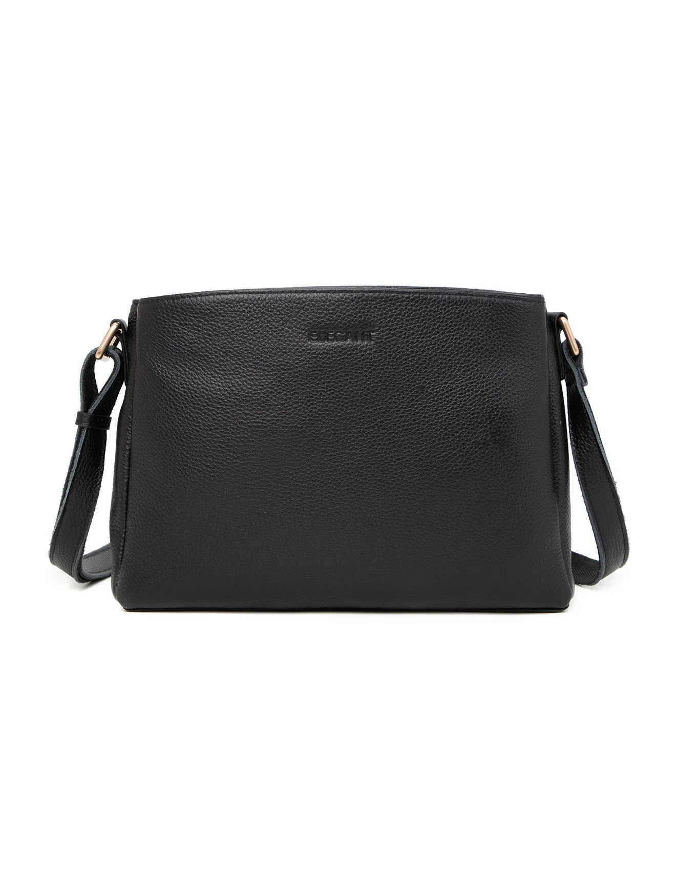 HUNTER TRIPLE COMPARTMENT LEATHER XBODY BAG- E1-0837-BLK