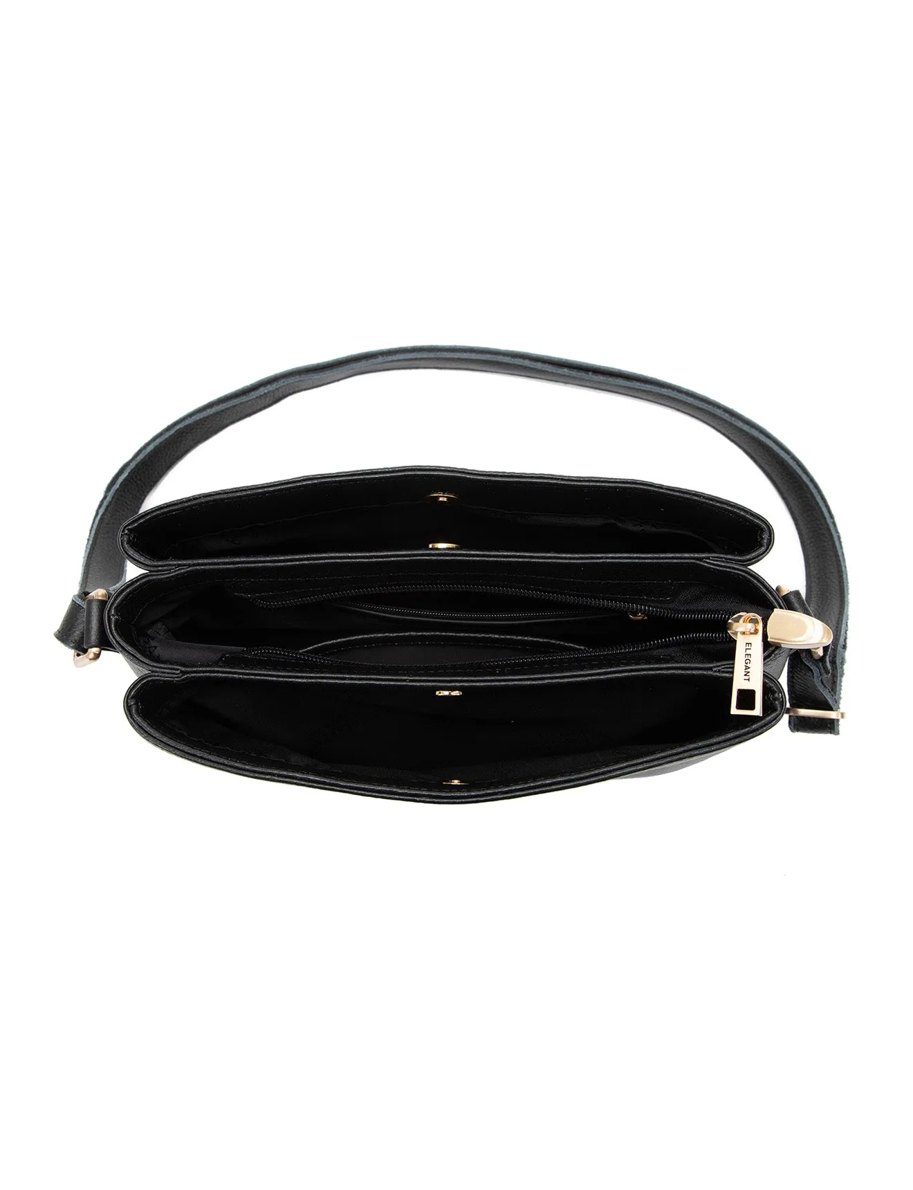 HUNTER TRIPLE COMPARTMENT LEATHER XBODY BAG- E1-0837-BLK