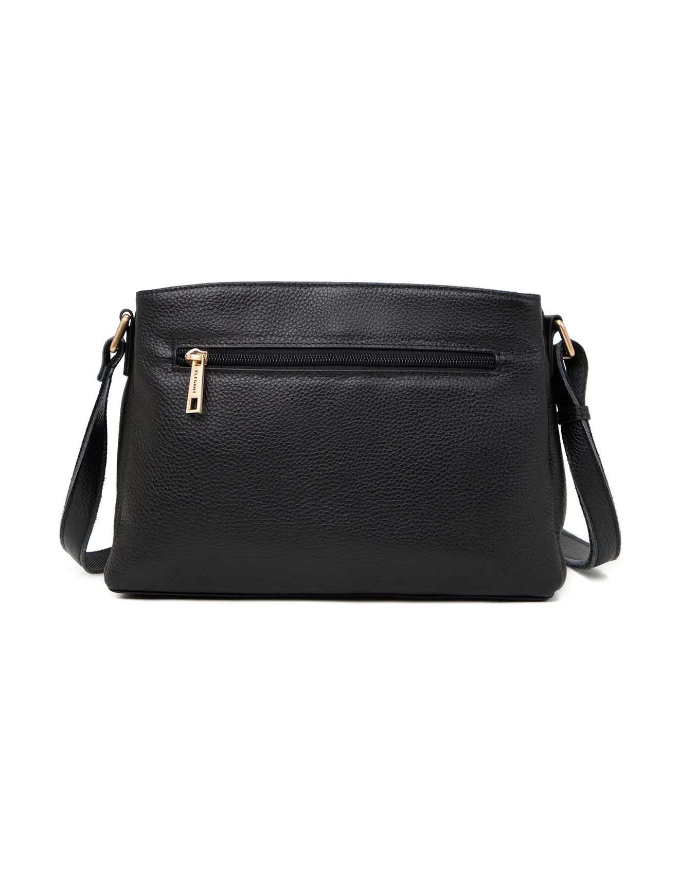 HUNTER TRIPLE COMPARTMENT LEATHER XBODY BAG- E1-0837-BLK