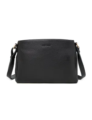 HUNTER TRIPLE COMPARTMENT LEATHER XBODY BAG- E1-0837-BLK