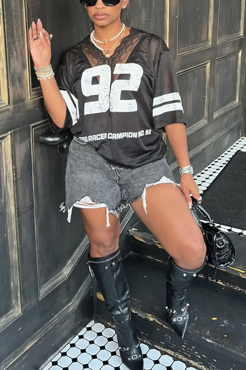 HWT1217 Varsity Mesh Oversized Jersey Top