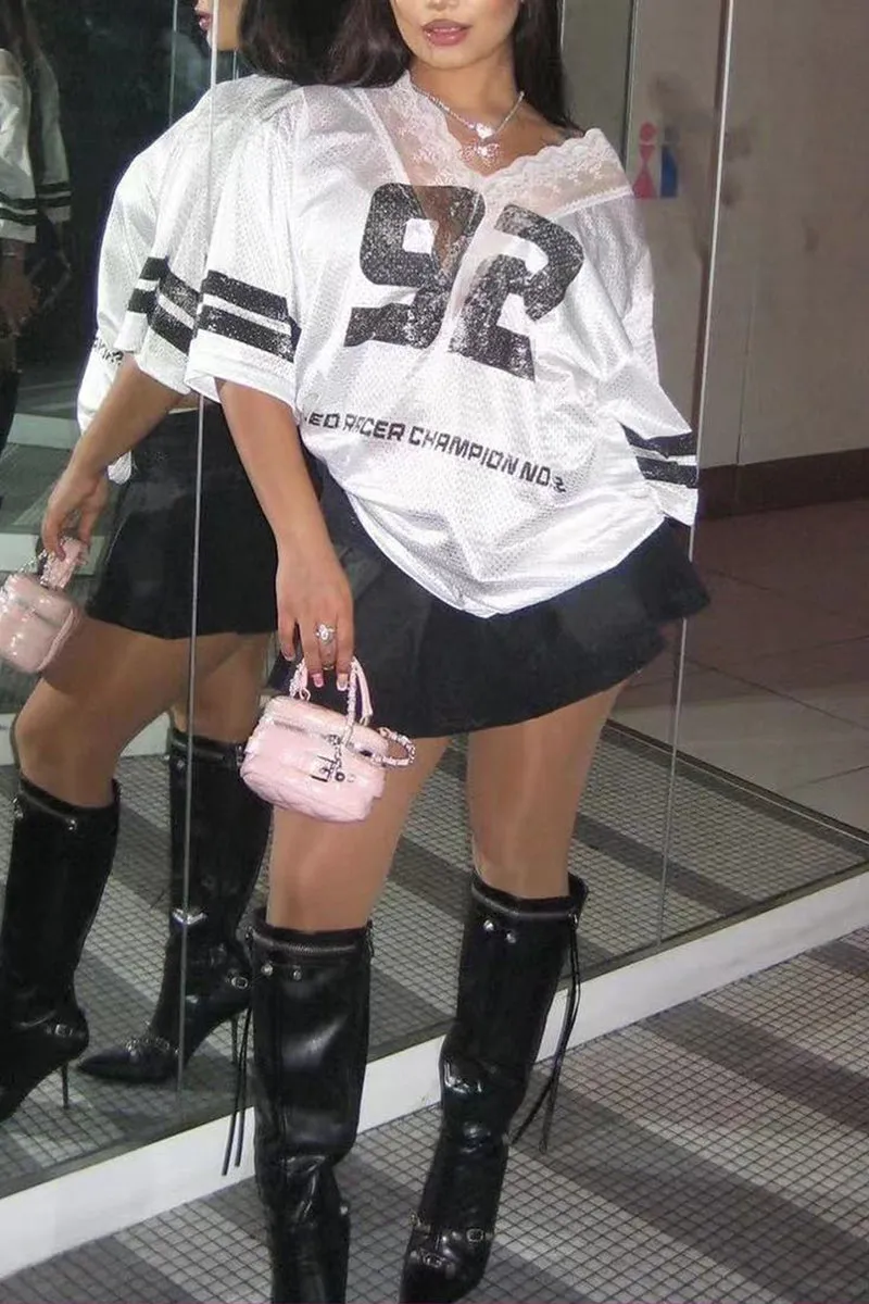 HWT1217 Varsity Mesh Oversized Jersey Top