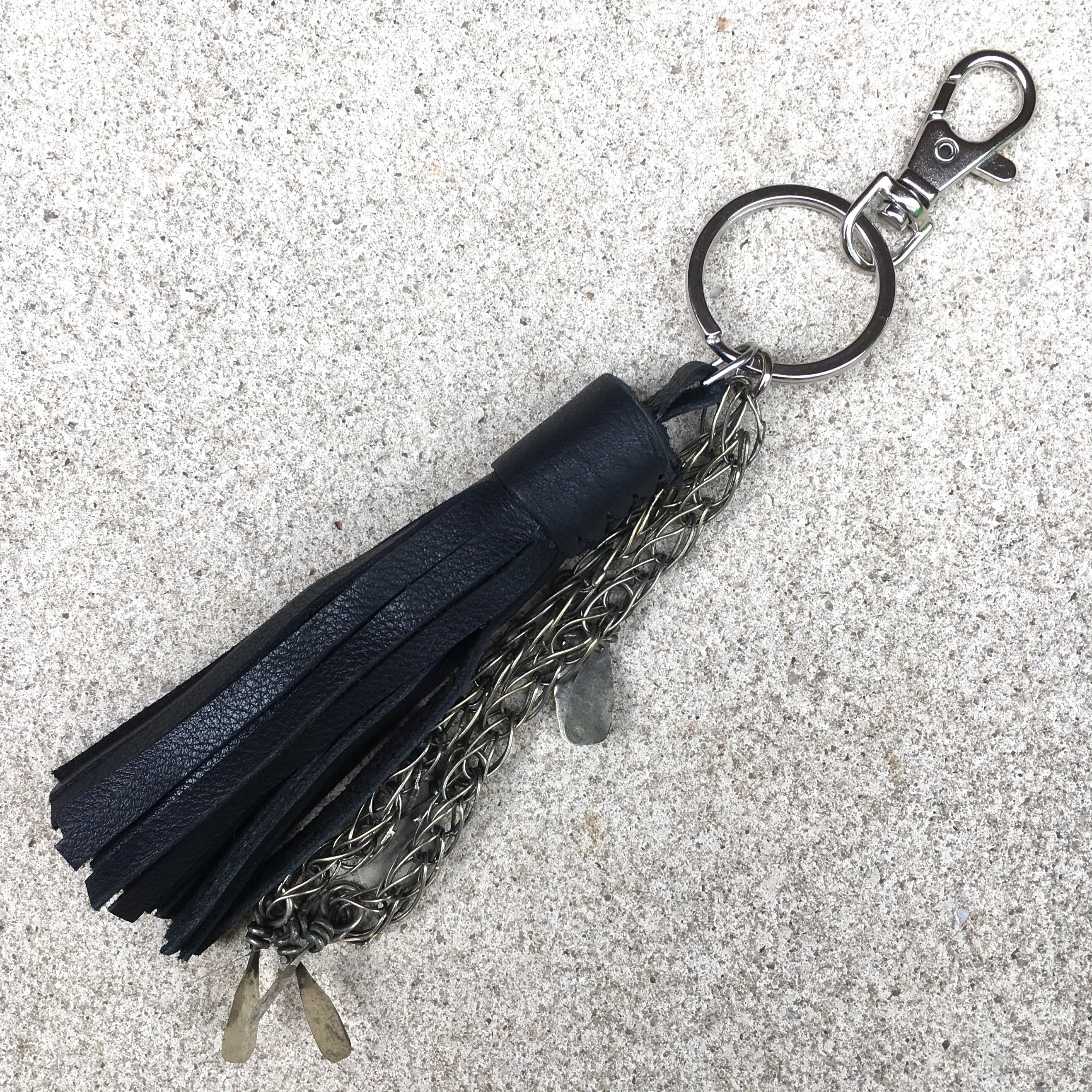 Izzy Black Fringed Leather Tassel Kuchi Keyrings