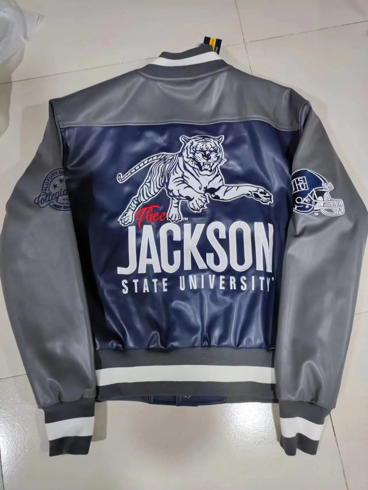 Jackson State | CROP TOP LEATHER VARSITY JACKET