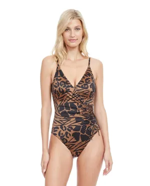 Jaguar V-Neck Surplice One Piece Swimsuit
