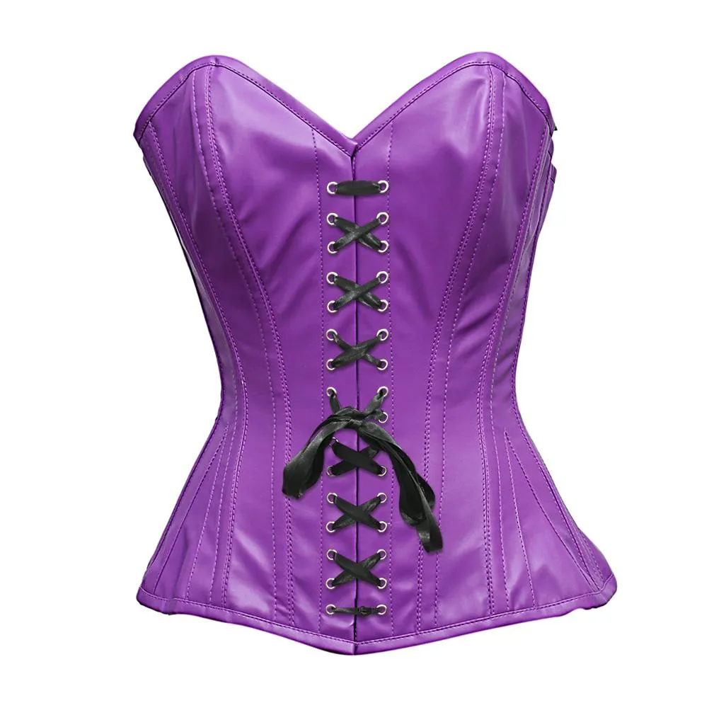 Judde Steel Bone Purple Faux Leather Corset