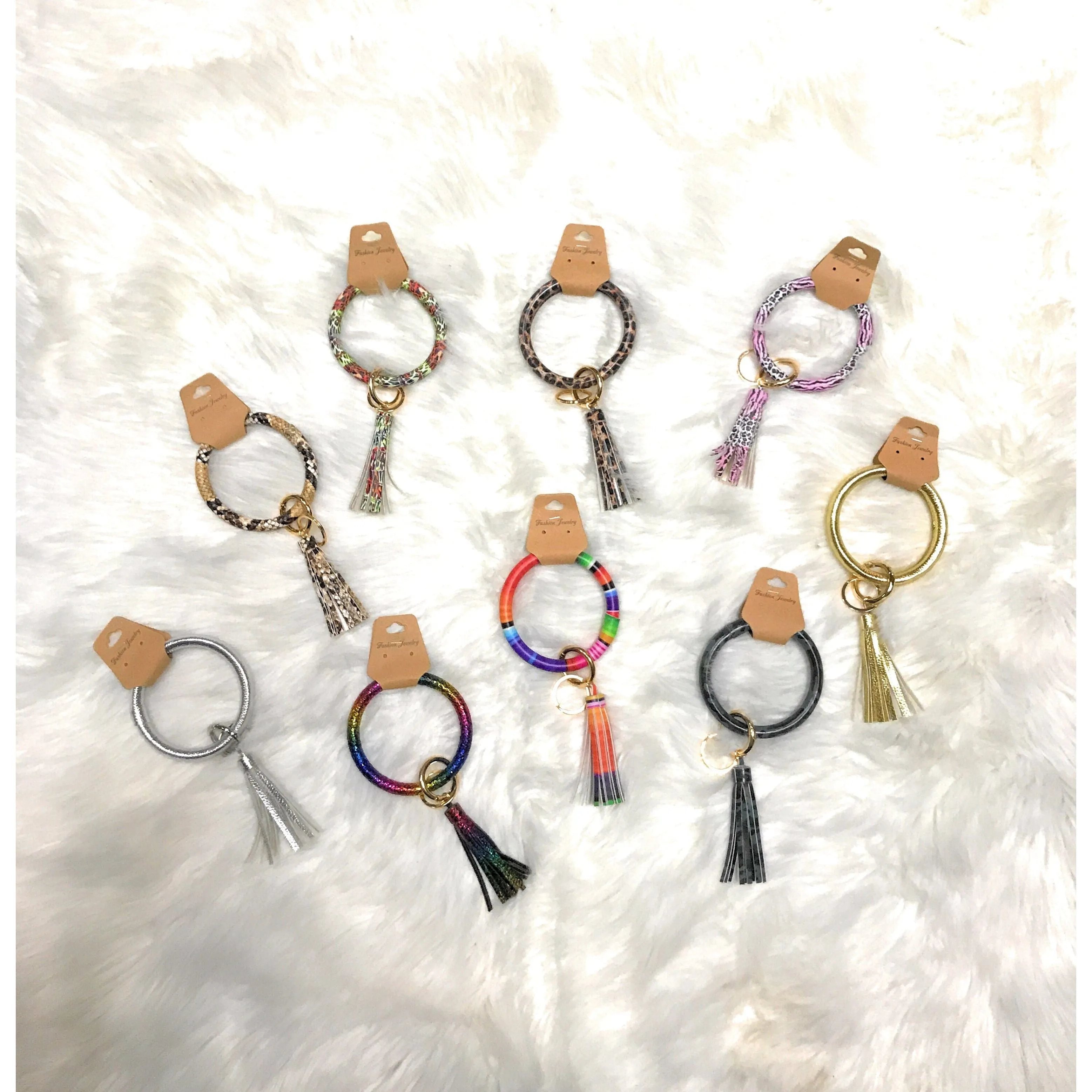 Key Ring PU Leather Bangle with Tassel