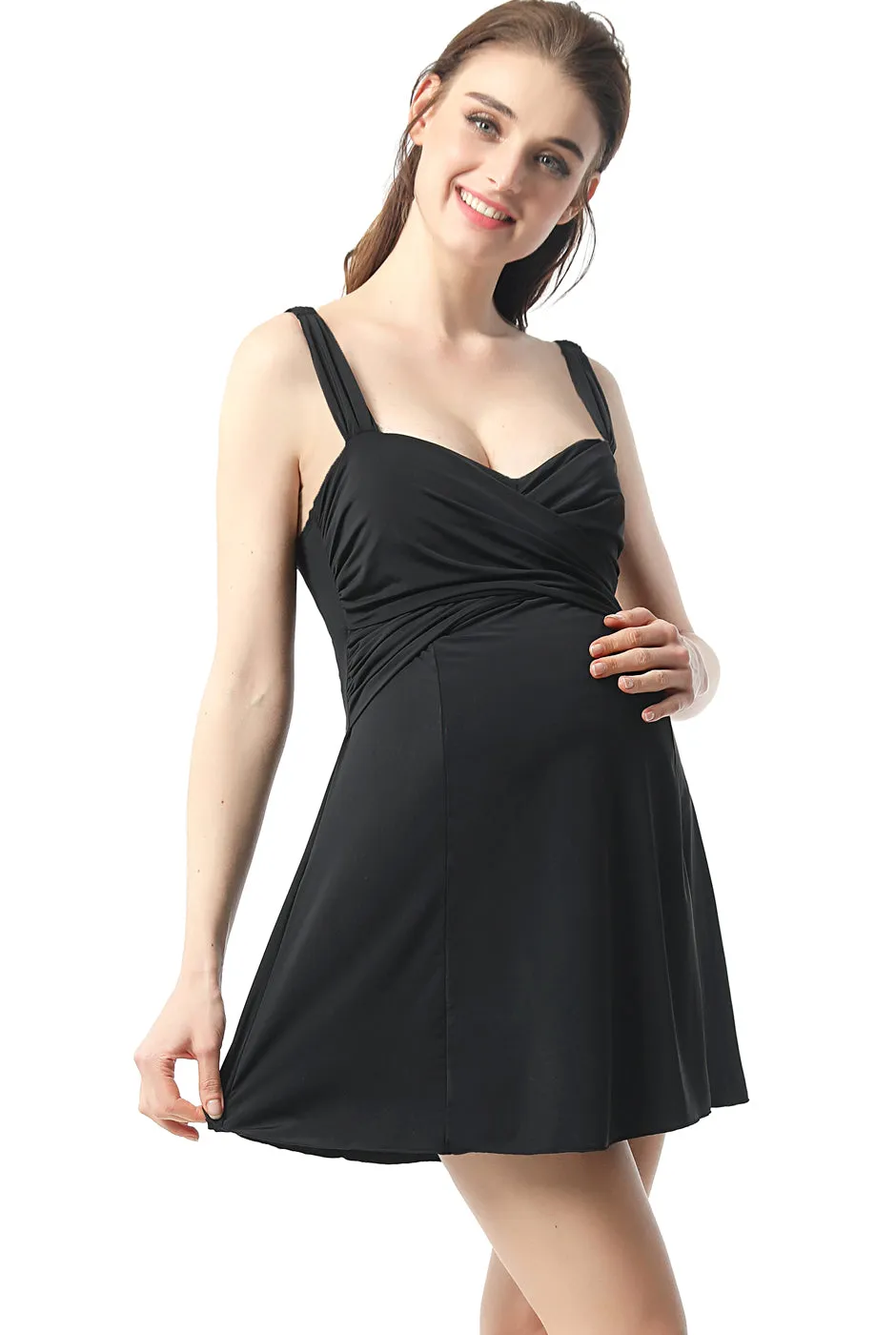 Kimi   Kai Maternity "Julie" Ruched Skirted One Piece Swim Bathing Suit