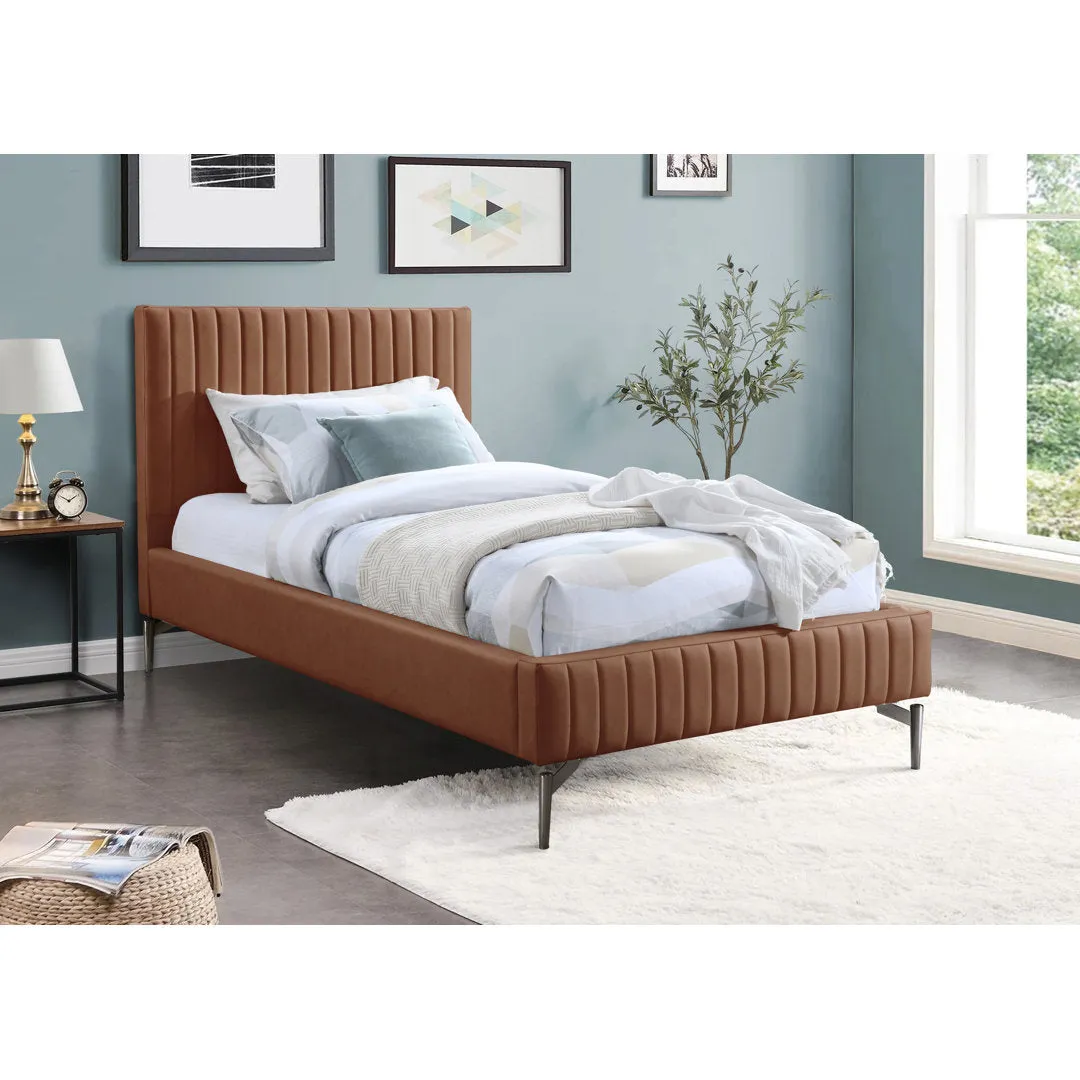 Kirstan Upholstered Bed Wrought Studio™ Color: Soft Cognac Faux Leather Size: Twin